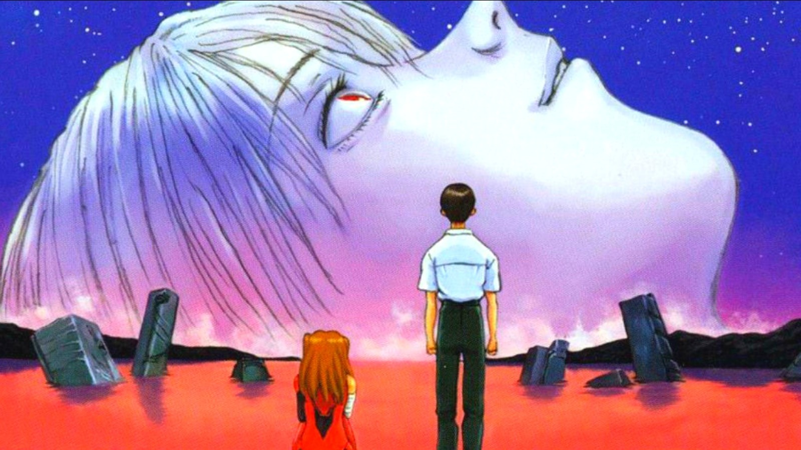 Shinji and Asuka looking at the lake from End of Evangelion